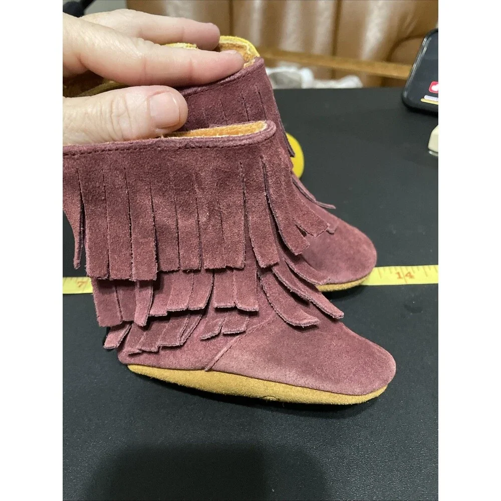 Monkey Feet Suede Set Of 2 Fringe Boots Shoes For Baby Purple Mustard Yellow
